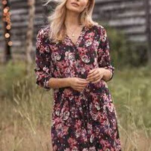 Garnet Hill Floral Dropwaist Button-Up Dress - SZ4 Modest Spring Church Brunch